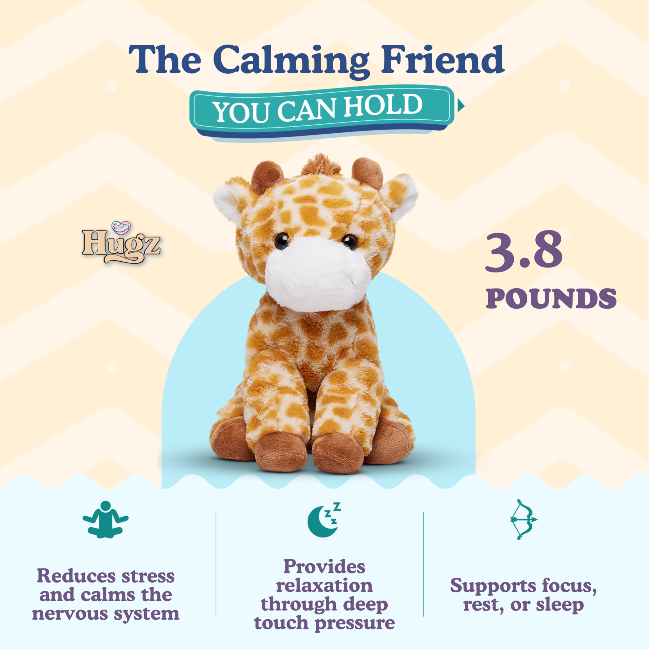 Hugz Moose the Giraffe calm presence evokes soothing vibes for all ages.