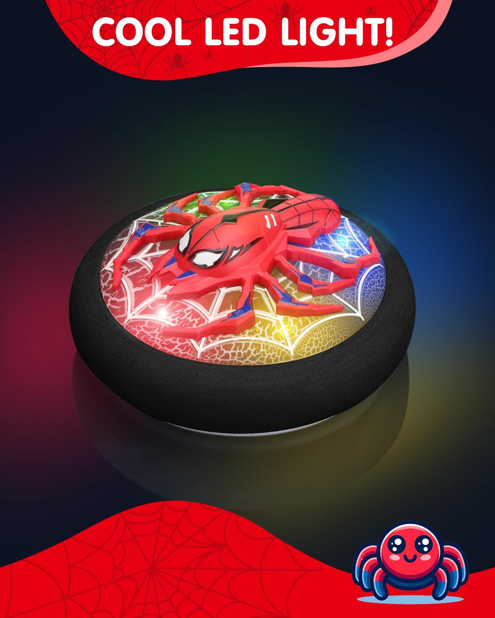 Givzan Spider Hero Hover Ball foam bumper protects walls during play.