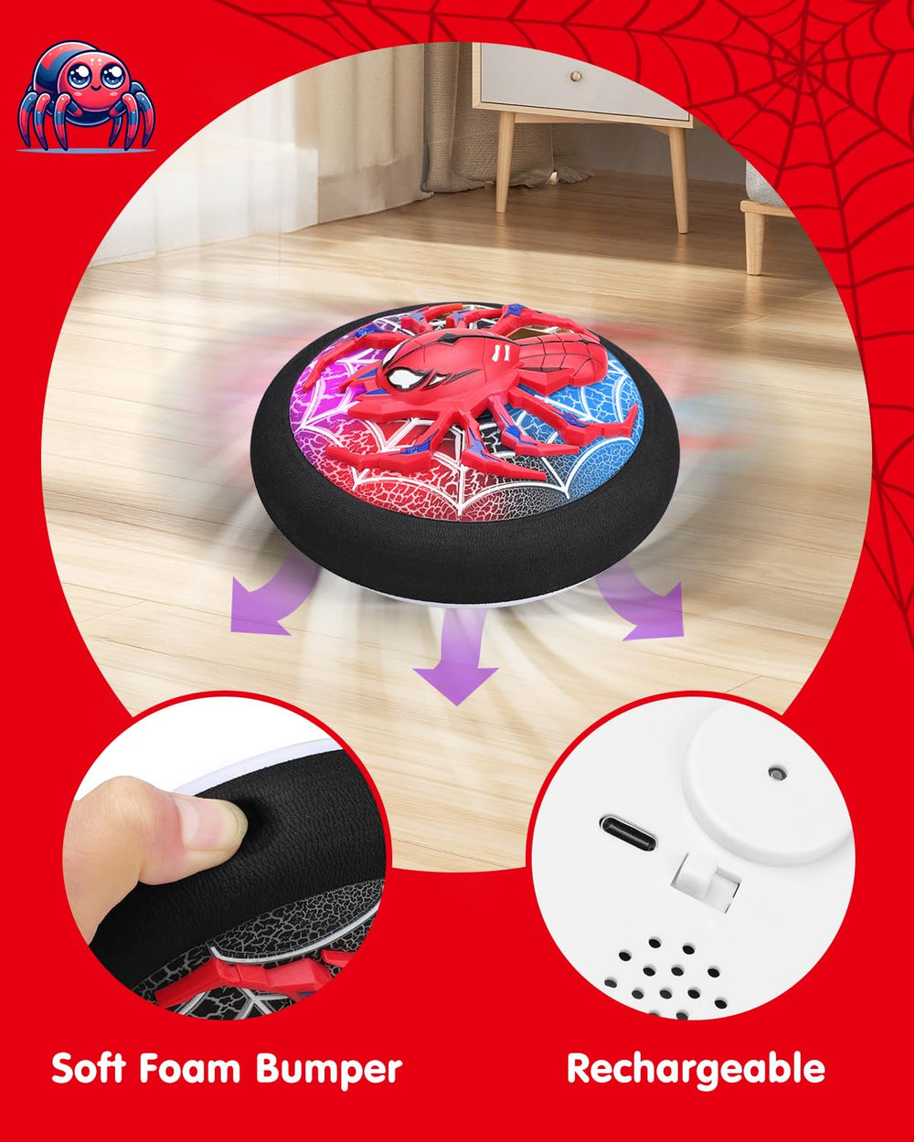 Givzan Spider Hero Hover Ball packaging in spider-themed gift box for instant gifting.