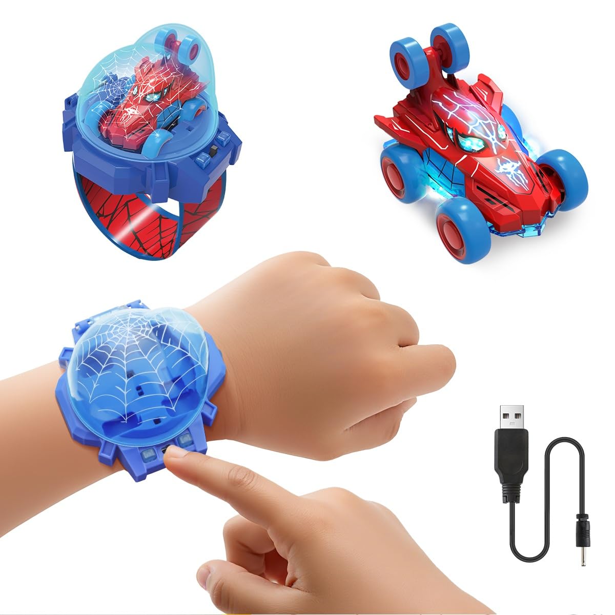 Givzan Spider Toy watch inside car enables fast, portable play.