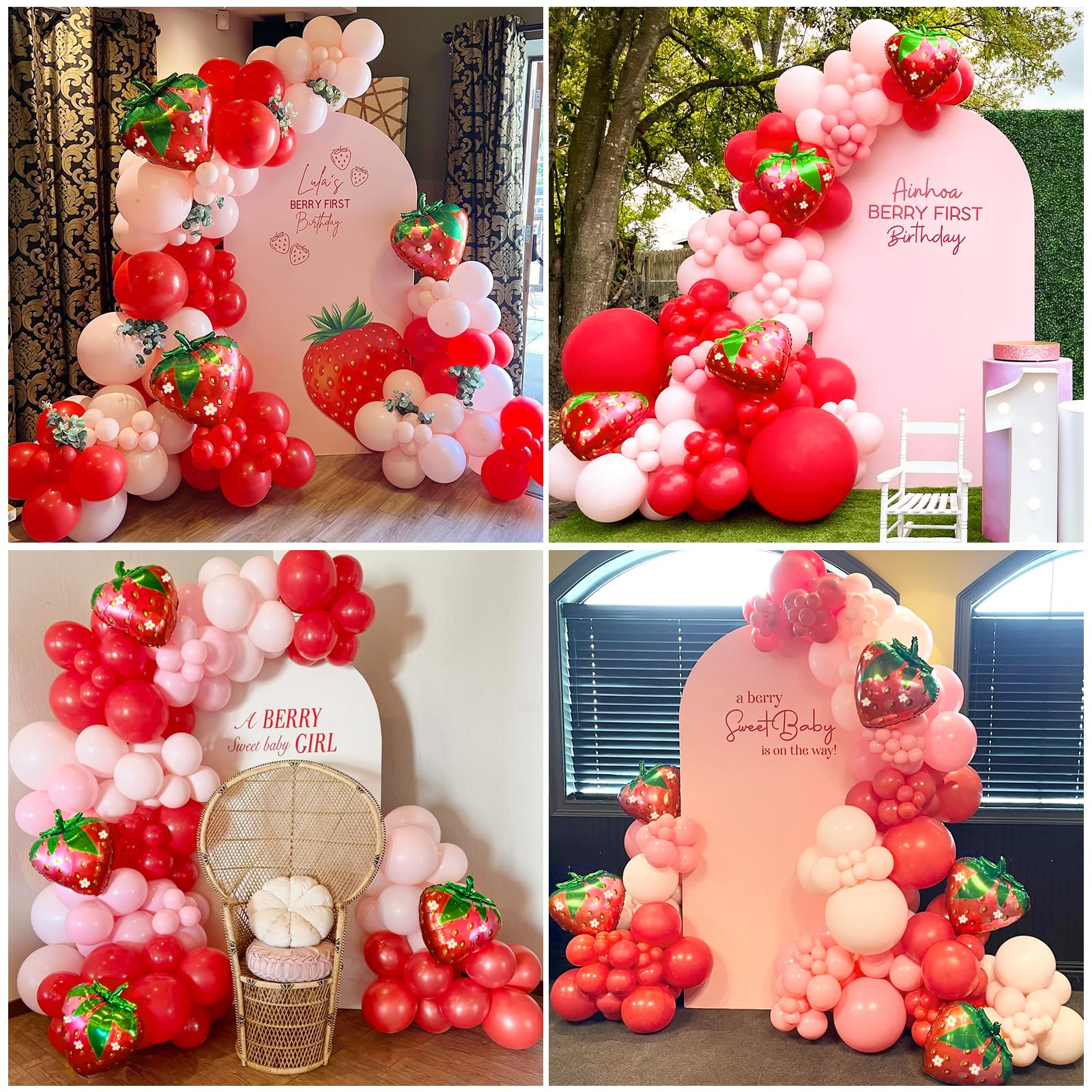 GIZIUXNE baby shower or strawberry-themed party backdrop inspiration