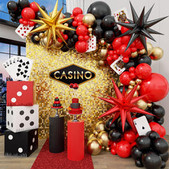 GIZIUXNE casino arch kit backdrop with red, black and gold balloons