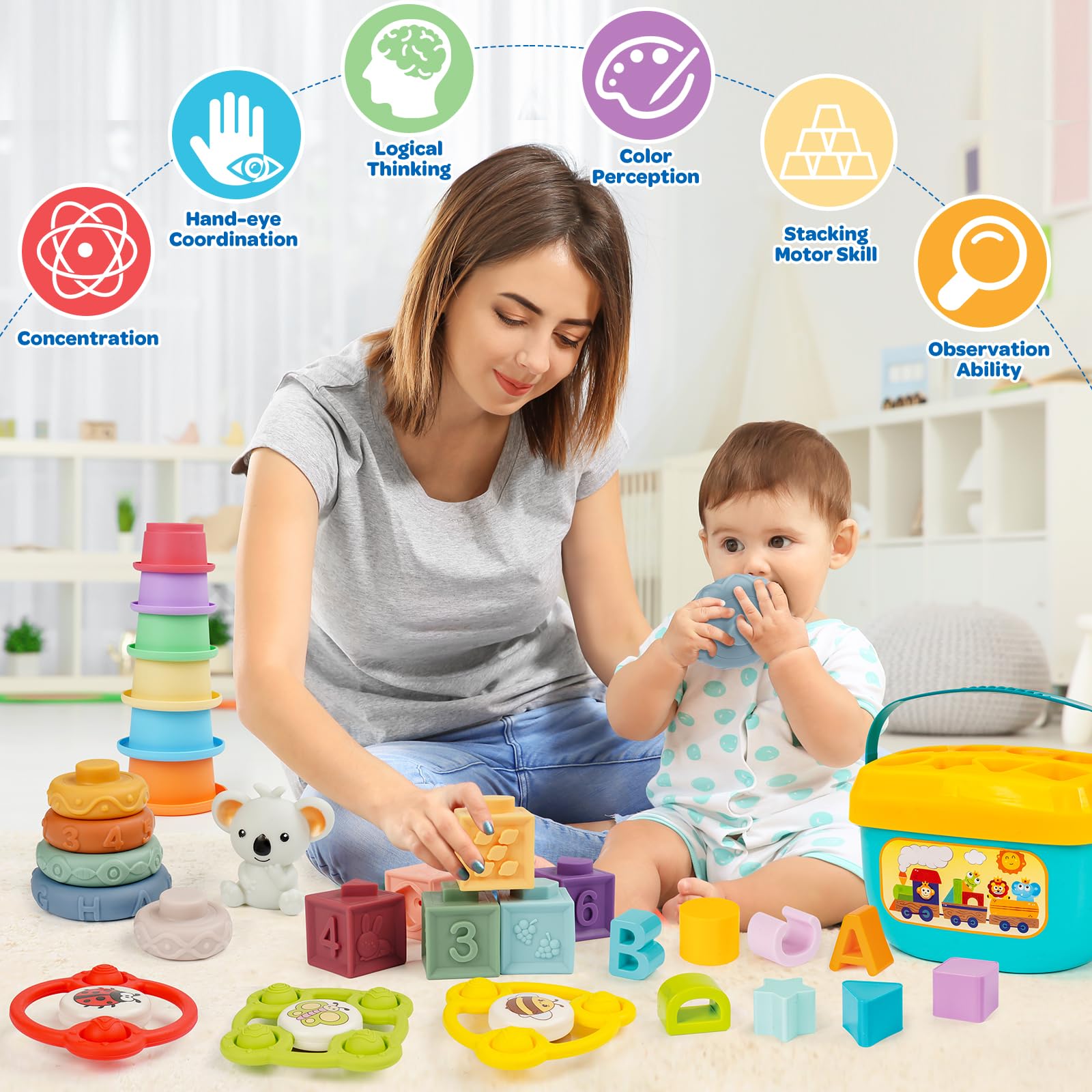 GJOF2YK soft ring building cups designed for gentle grasping and color learning.