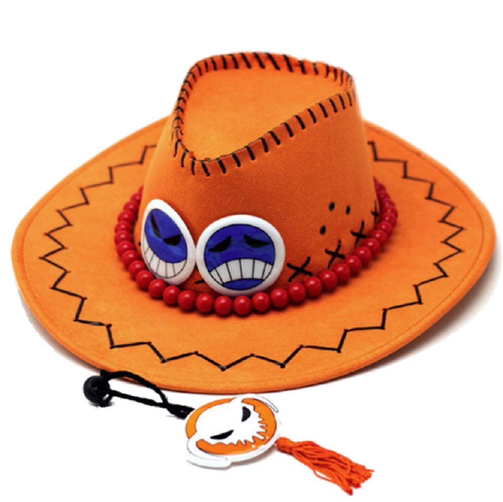 GK-O D Ace Cowboy Hat white with orange accents, ideal for cosplay.
