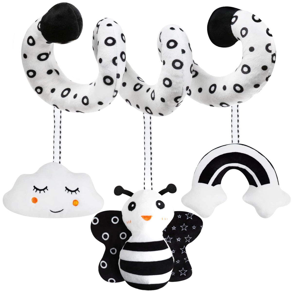 GKDOMS baby spiral stroller toy with high contrast visuals to stimulate focus.
