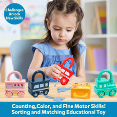GKDOMS six vehicle cars arranged for hands-on color and number discovery.