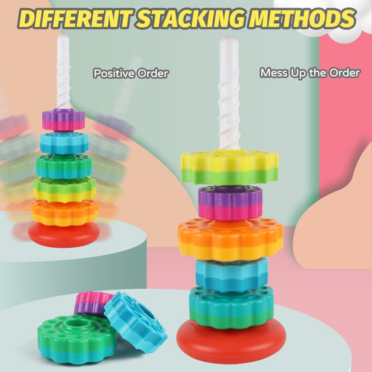 GKKBSJ Rainbow Tower disks stack display highlighting color recognition and tactile exploration.