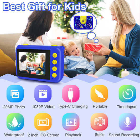 GKTZ Kids Camera rotated 180 degrees for front and rear selfies during action