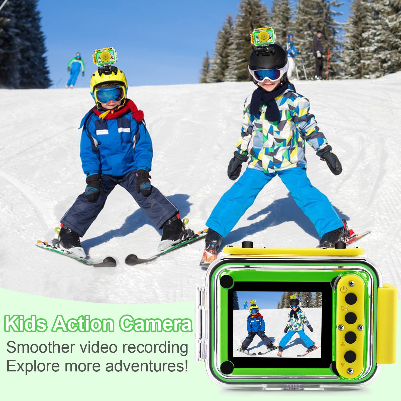GKTZ Kids Camera 180-degree rotation enables dual selfie and scenery shots.