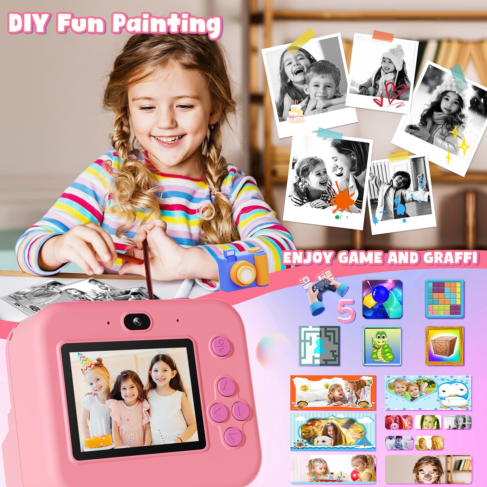 GKTZ Kids Camera dual selfie front view for sharper photos