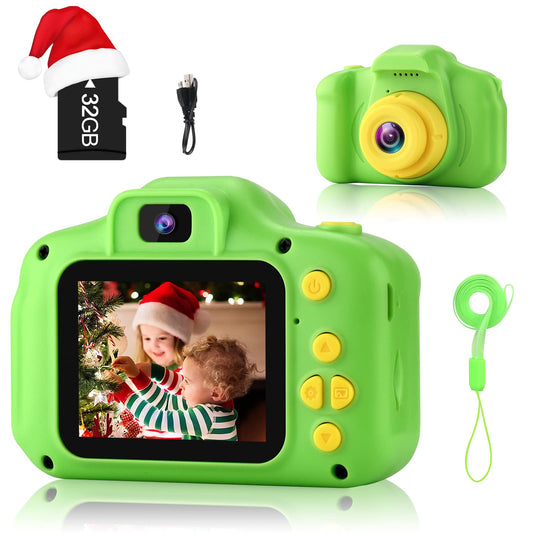 GKTZ kids camera front view in green, compact and kid-friendly.