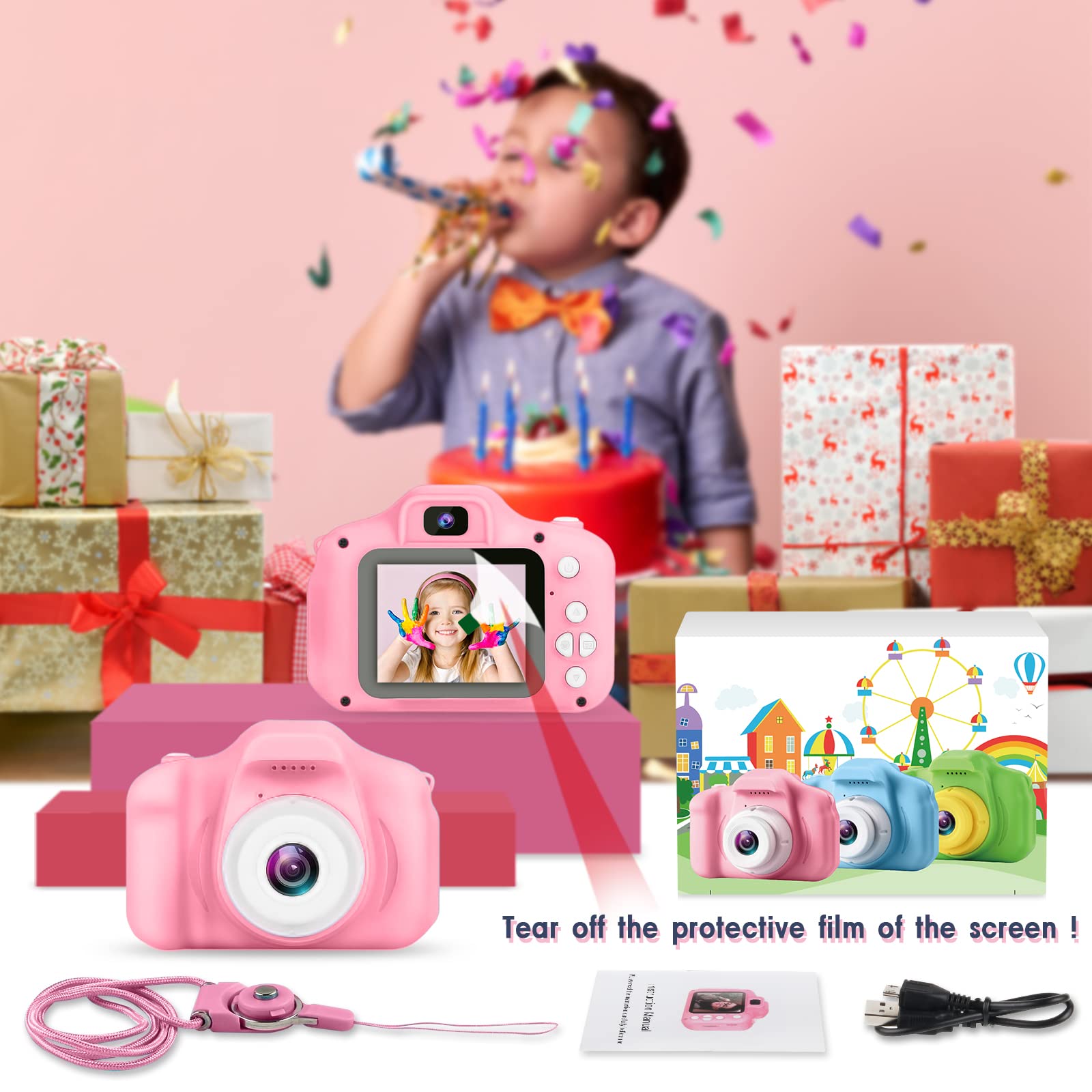 GKTZ pink camera with a lanyard for portable adventures.