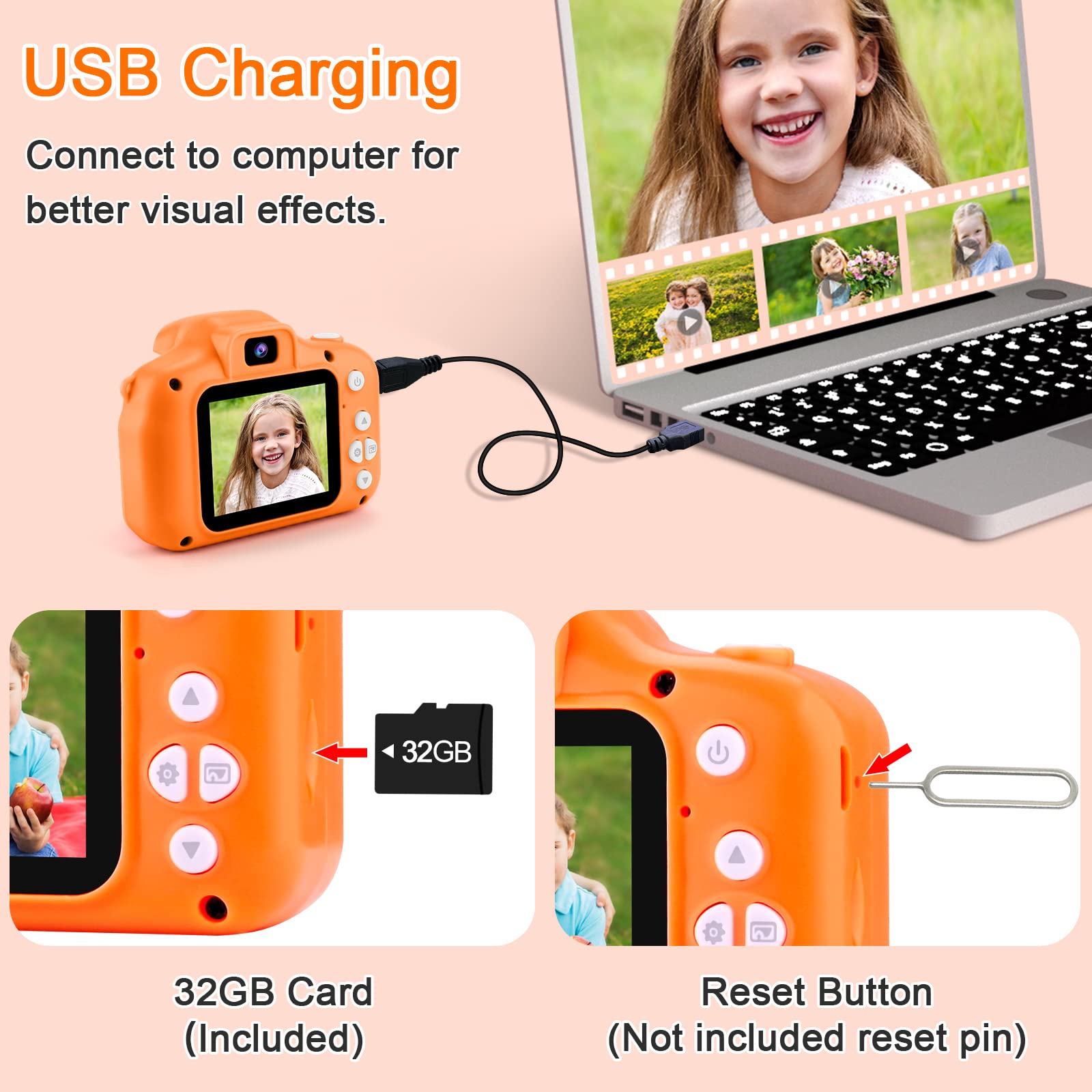 GKTZ Kids Camera packaged box shows gift ready option for birthdays.