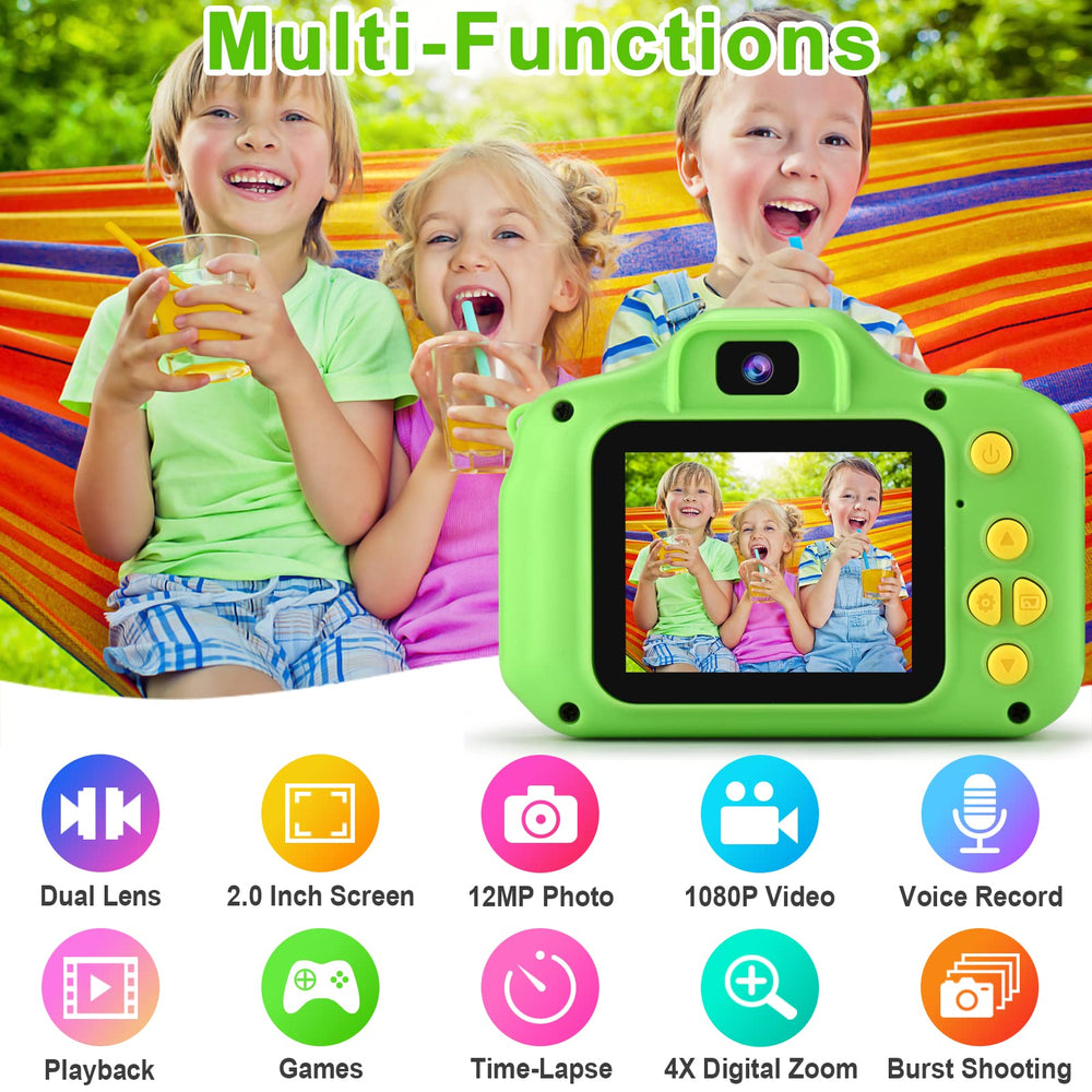 GKTZ kids camera side view reveals lightweight build and lanyard for portable play.