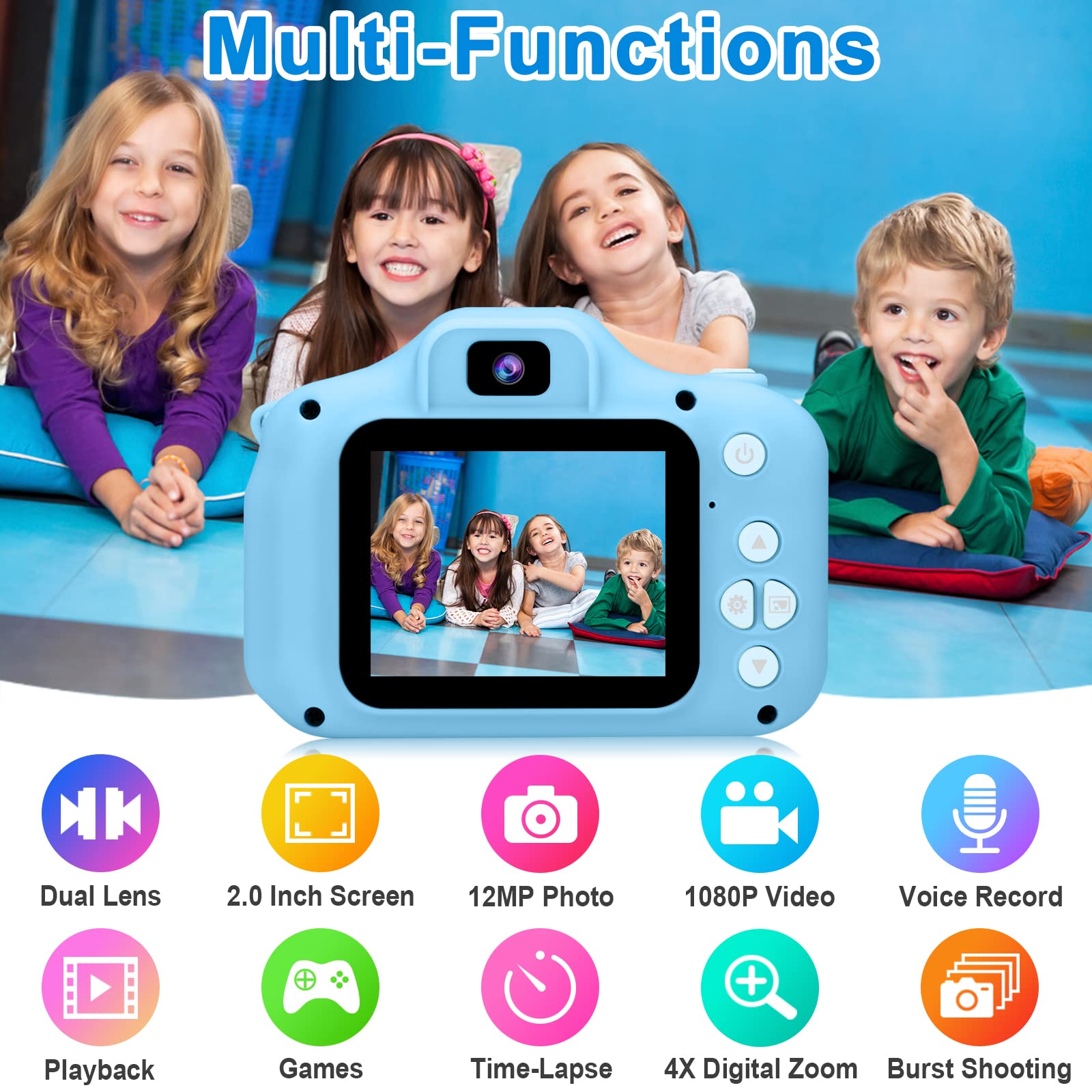 GKTZ Kids Camera side view highlighting portable design for travel