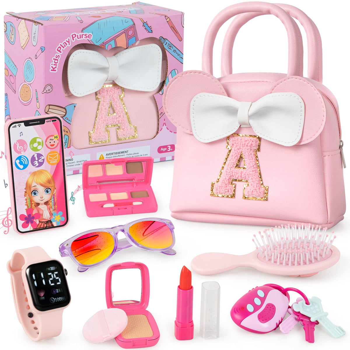 GKTZ Little Girl Purse front view with playful accessories for imaginative dress-up moments.