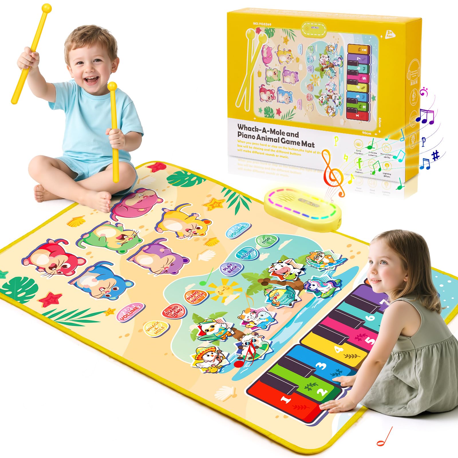 Gleamkid 3-in-1 piano mat with whack-a-mole for interactive music play.