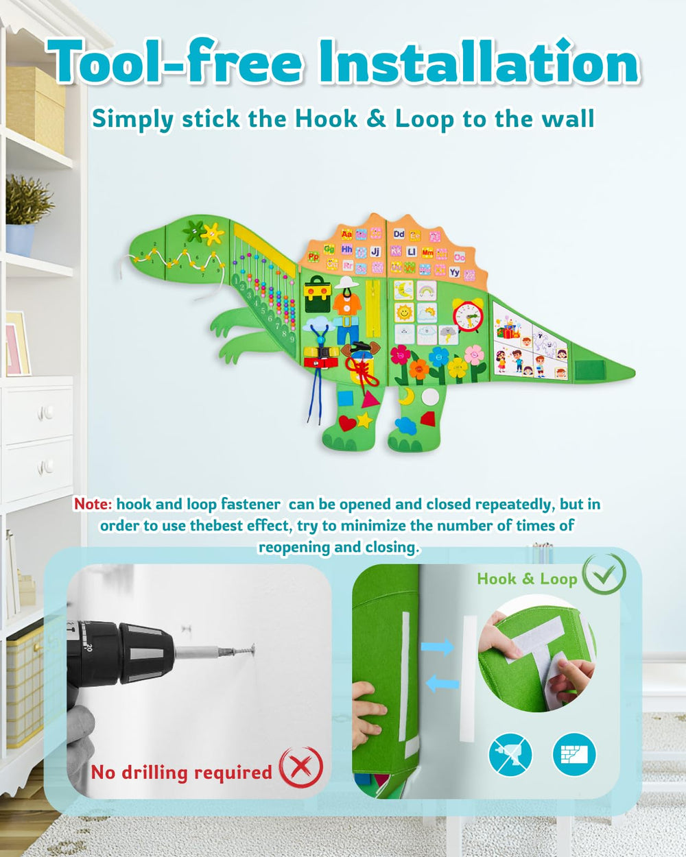 Gleamkid Busy Board alphabet section supports early literacy and recognition.