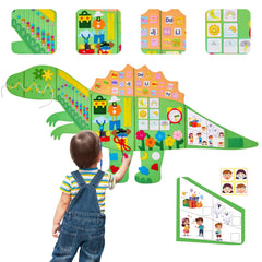 Gleamkid Dinosaur Busy Board front view with colorful felt panels for tactile learning.