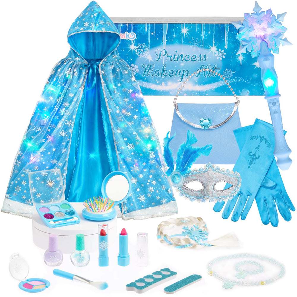 Gleamkid frozen princess light-up cape with wig and wand for magical night play