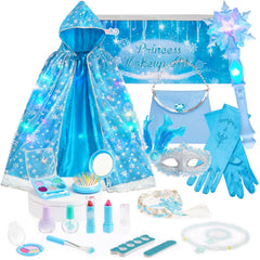 Gleamkid frozen princess light-up cape with wig and wand for magical night play