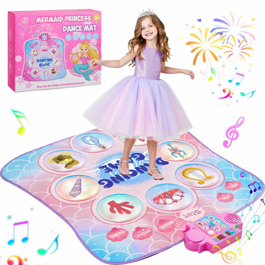 Gleamkid Mermaid Dance Mat front view with ocean patterns for imaginative play