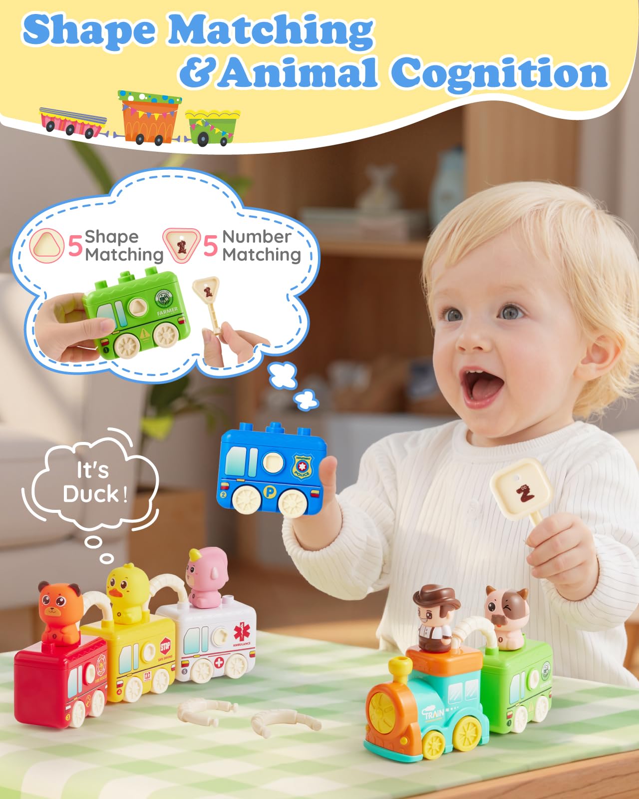 Gleamkid train set-lock-key-function demonstrates puzzle-solving and fine motor practice.