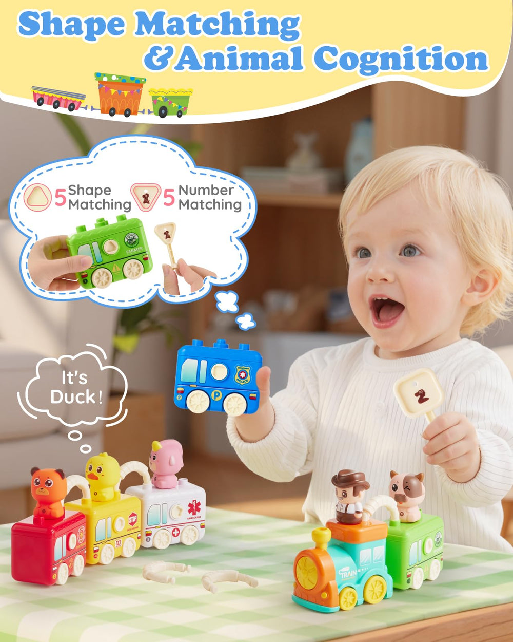 Gleamkid train set-lock-key-function demonstrates puzzle-solving and fine motor practice.