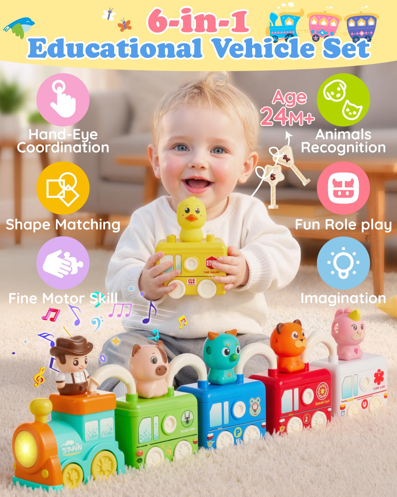 Gleamkid train set themed-vehicles-lineup featuring six vehicles for imaginative play.