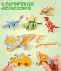 GLEEHAPY snap-on-dino-parts-assembly shows color coded pieces enabling creative play