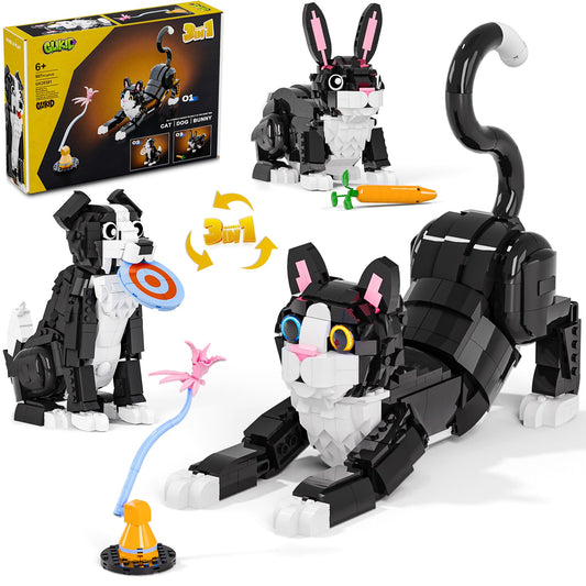Glikid 3-in-1 tuxedo cat pose for imaginative play