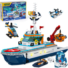 Glikid City Boat Building Set LED icebreaker ship with glowing lights for immersive Arctic play
