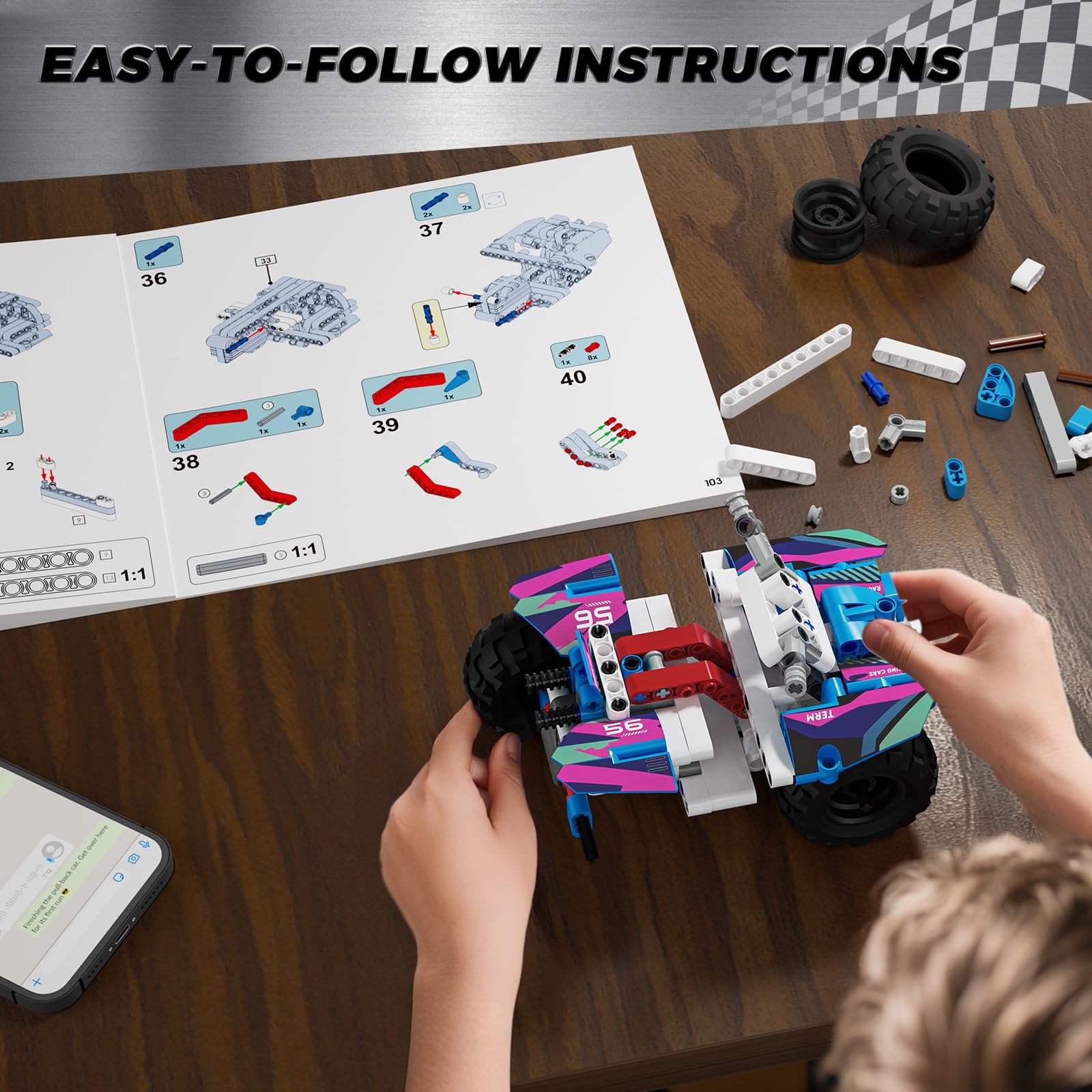Glikid Technic vivid colors and team livery enhance display after action-packed play.