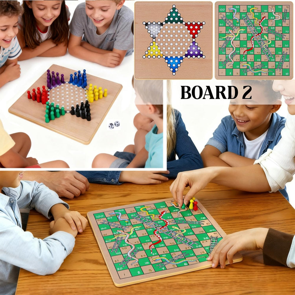 Glintoper 5-in-1 board displaying Snakes and Ladders layout for families
