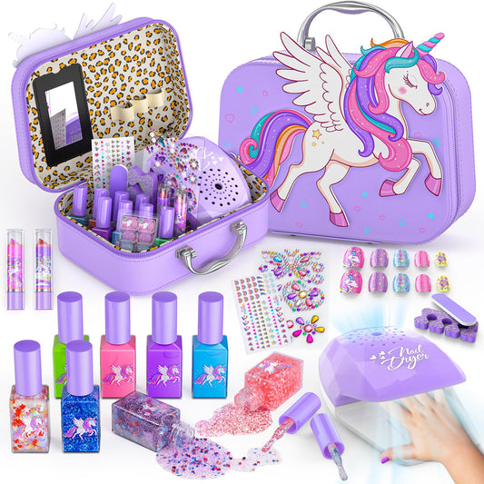 Glisiol kids nail polish set with pink storage case organized for neat play