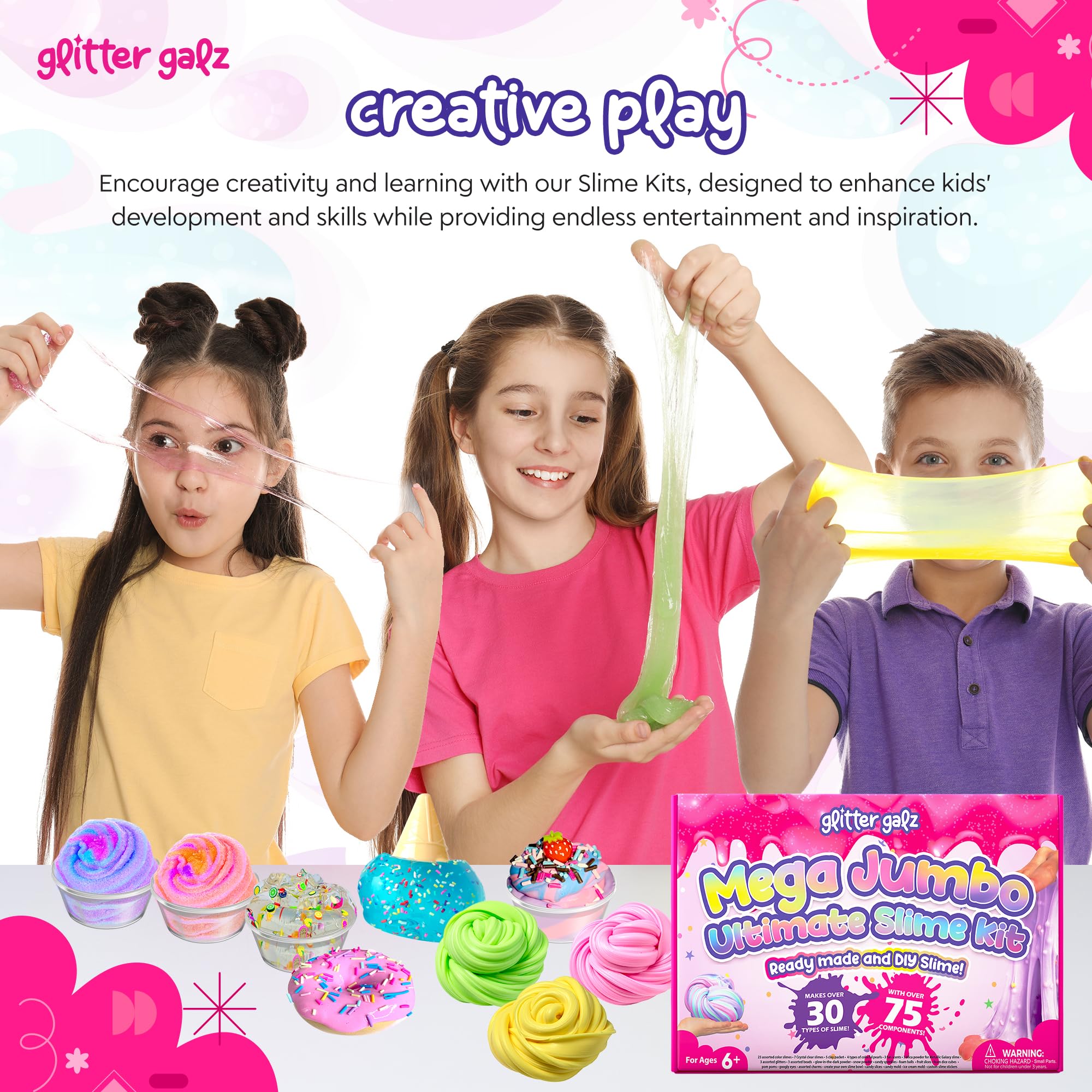 Glitter Galz party favors with vibrant slime activities for celebrations.