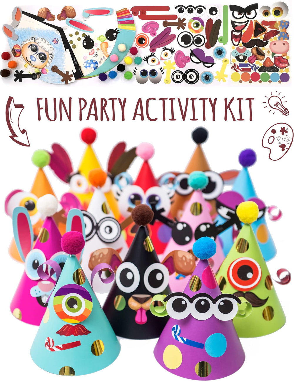 Glittery Garden 24-pc party hats kit ready for quick assembly and creative play