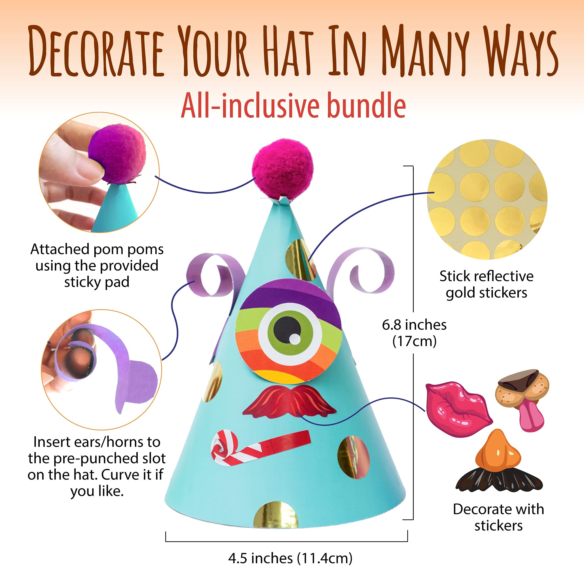 Glittery Garden party hat assembly easy cone shape for quick party prep.