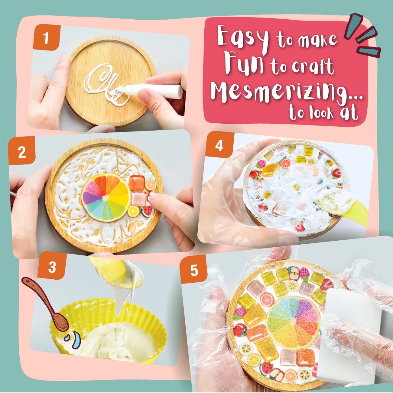 Glittery Garden grapefruit coaster with colorful glass pieces for cheerful kitchen accents