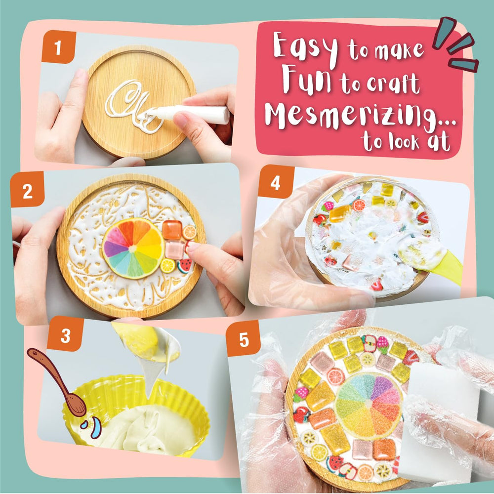 Glittery Garden grapefruit coaster with colorful glass pieces for cheerful kitchen accents