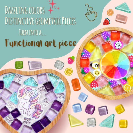 Glittery Garden rainbow heart coaster with sparkling tiles for vibrant kids rooms