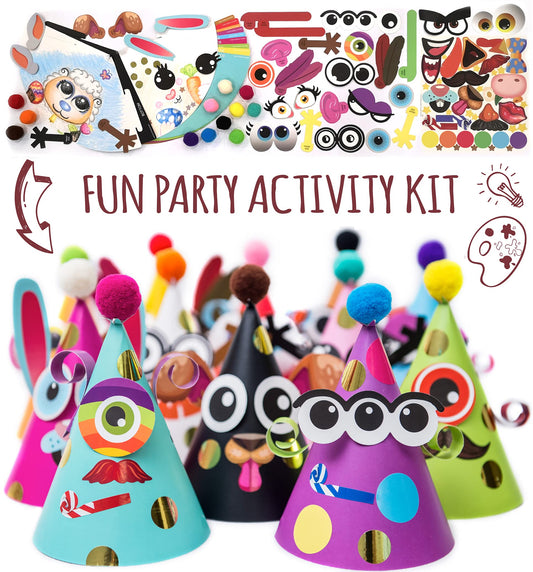 Glittery Garden party hats kids art craft set ready for creative play and classroom fun.