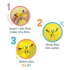 Glo Pals Alex bath time cubes activate on contact with water.