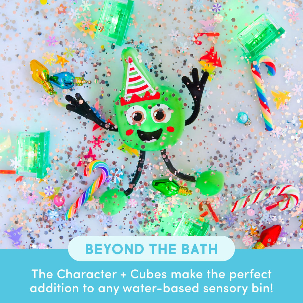Glo Pals bath time setup with two reusable cubes simplifies play