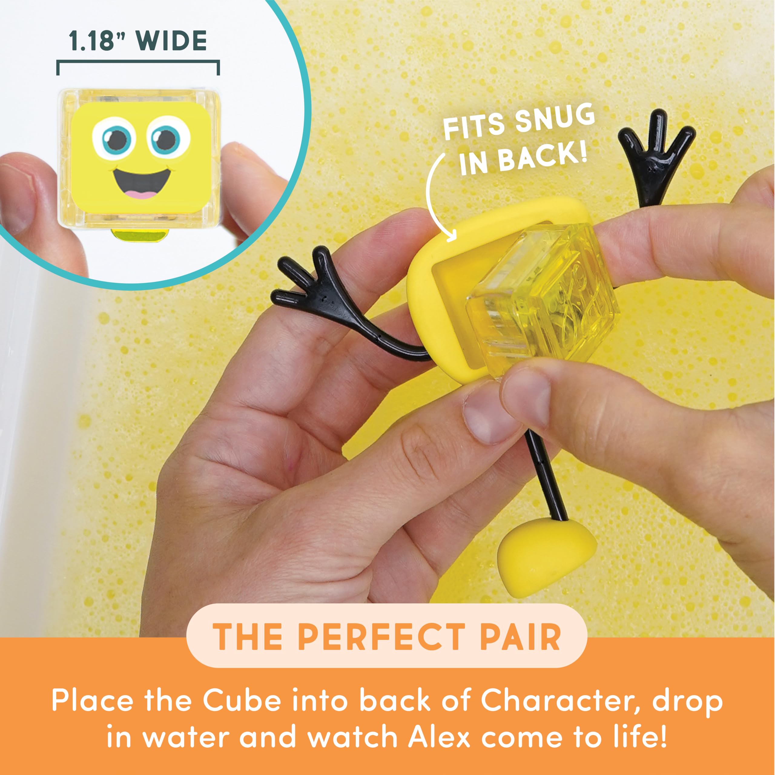 Glo Pals cubes illuminate in tub, supporting imaginative water play.