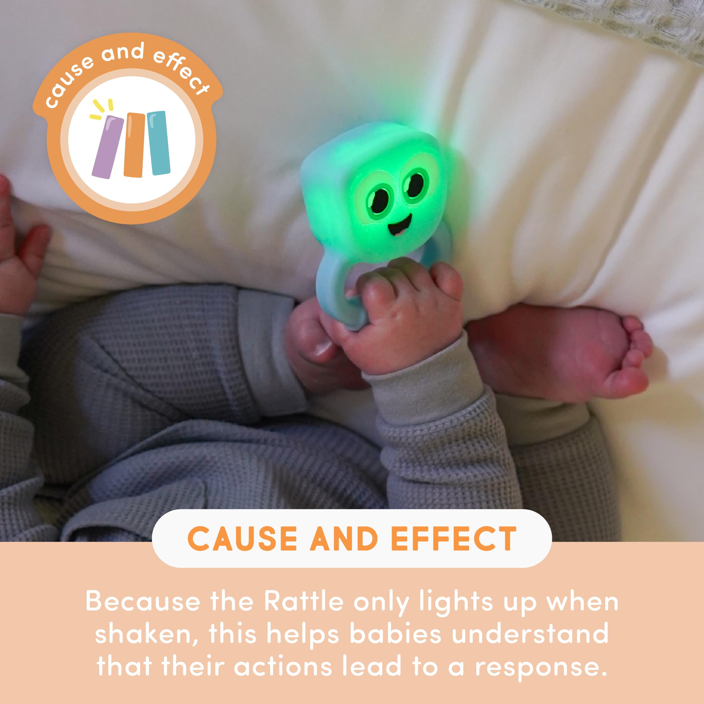 Glo Pals rattle supports hand-eye coordination with lights and tactile silicone