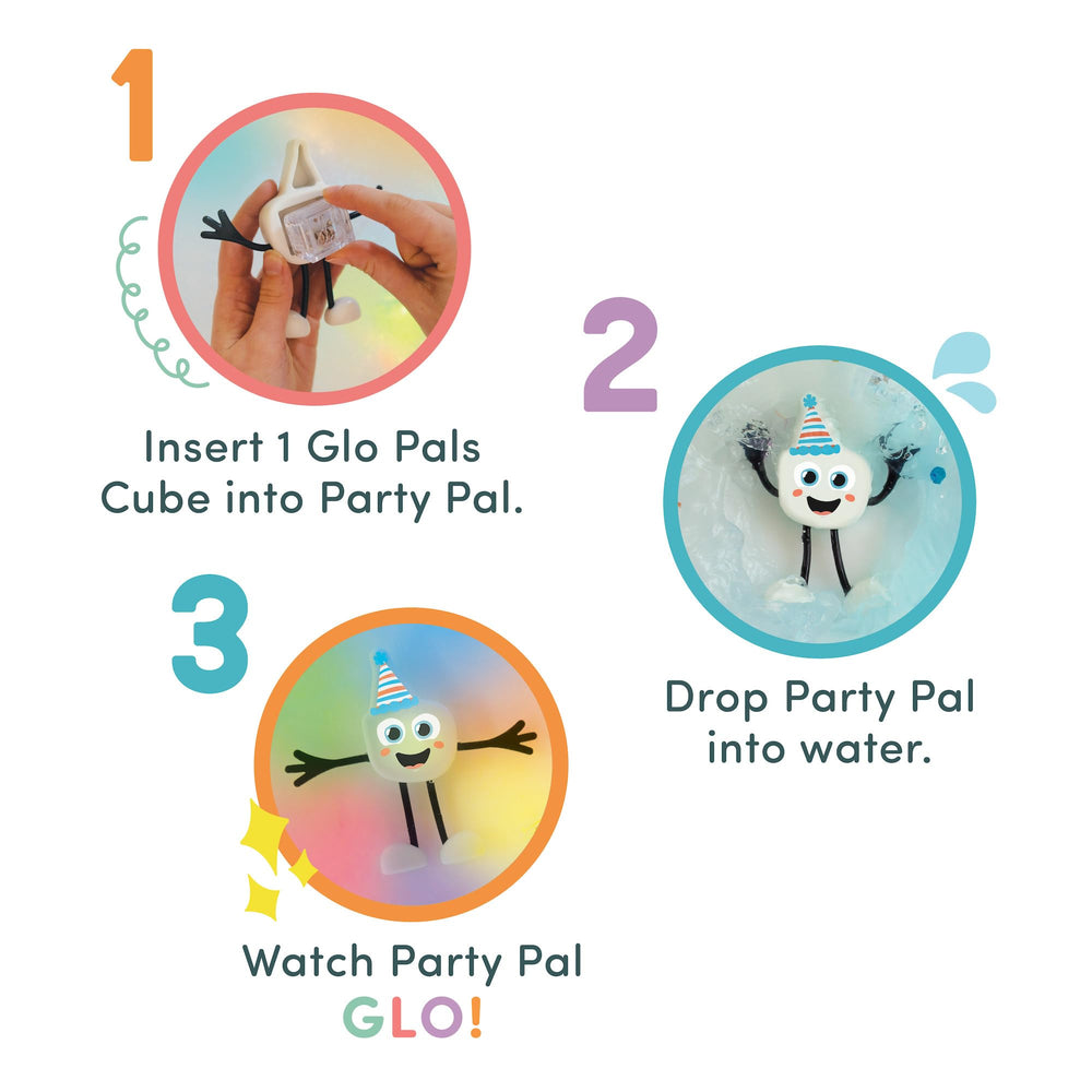 Glo Pals LED cubes deliver gentle illumination during water play.