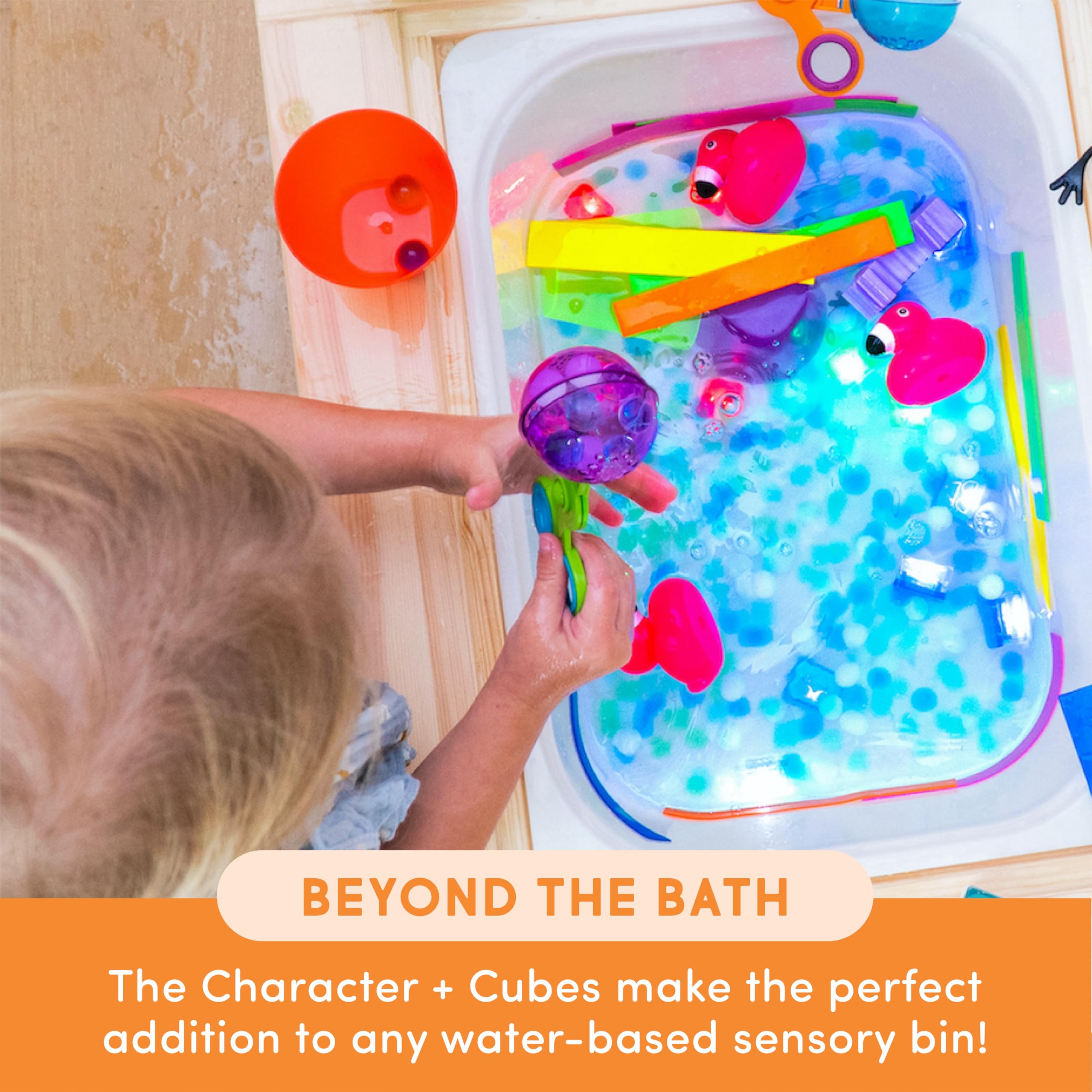 Glo Pals safety-standard-certified cubes with sealed batteries for water play.