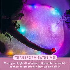 Glo Pals water-activated light-up cubes demonstrate cause-and-effect with water interaction.