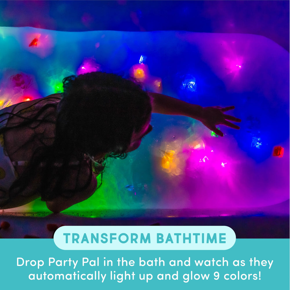 Glo Pals six reusable cubes enhance nighttime bath play with glow.